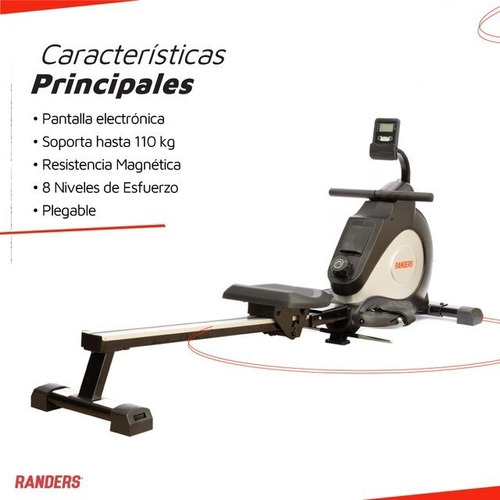 Imagen 5 de 10 de Simulador De Remo Magnetico Plegable Randers Arg-905 100 Kg