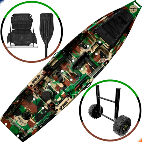 Caiaque Para Pesca Iron 1187 + Carrinho Para Transporte Cor Selva