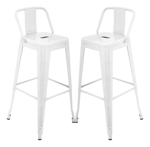 Set de 2 Sillas Banco Alto con Respaldo Tipo Tolix Vintage Hogar Color Blanco KingsHouse