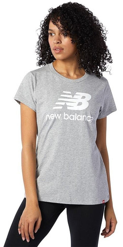 Camiseta New Balance Essentials Stacked Para Mujer-gris