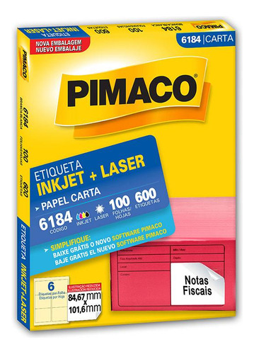 Etiqueta Inkjet/laser Carta 6184 Com 100 Folhas Pimaco
