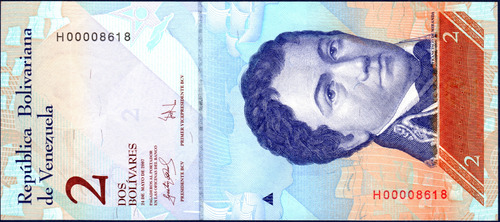 Billete 2 Bolívares H8 24 De Mayo 2007 Francisco De Miranda