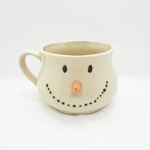 Taza Cerámica Artesanal Navideña Muñeco De Nieve Navidad