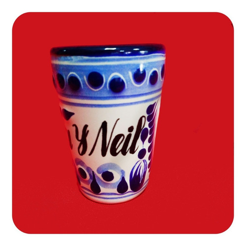 Imagen 4 de 5 de Set 80 Tequileros Talavera Poblana Personalizados Azul Tql