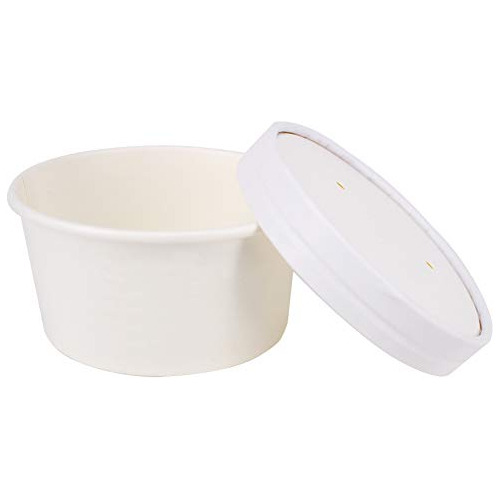 50 Set 6 Oz Disposable White Ice Cream Cups With Lids M...