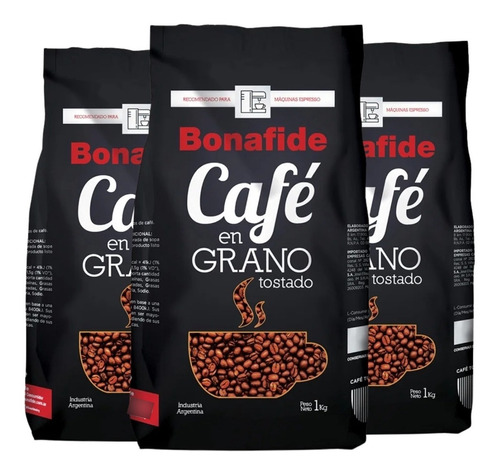 Cafe Bonafide En Grano Tostado Pack X 3 X 1 Kg Negro