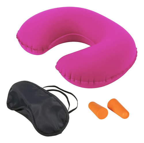 Set De Viaje Almohada Antifaz Tapones De Oídos Kit Rosa Kit