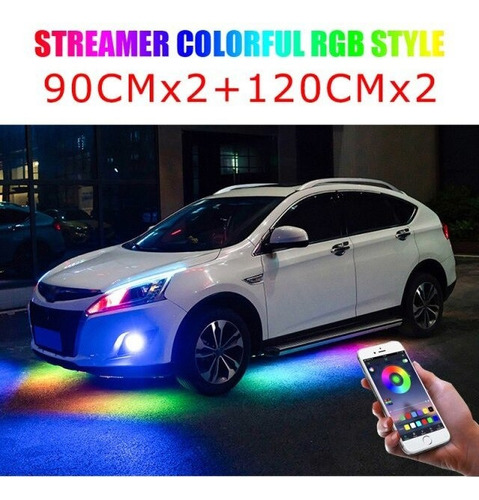 4 Unids 12v Rgb Led Coche Bajo Luces Neón Tira Por App