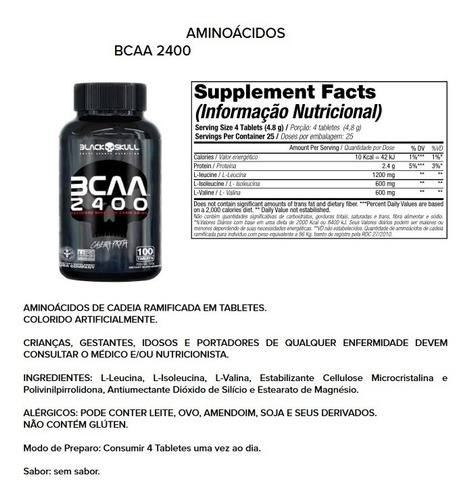 Aminoácido 2400 - 100 Tab - Black Skull Caveira Preta