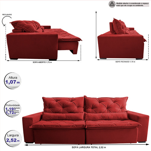 Cama inBox Lisboa 2,52 Sofá Vermelho Liso