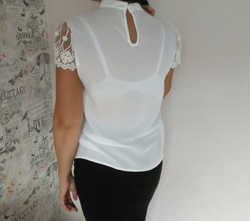 Blusa Blanca Tallas Xs S M Gasa Con Encaje Nueva En Stock