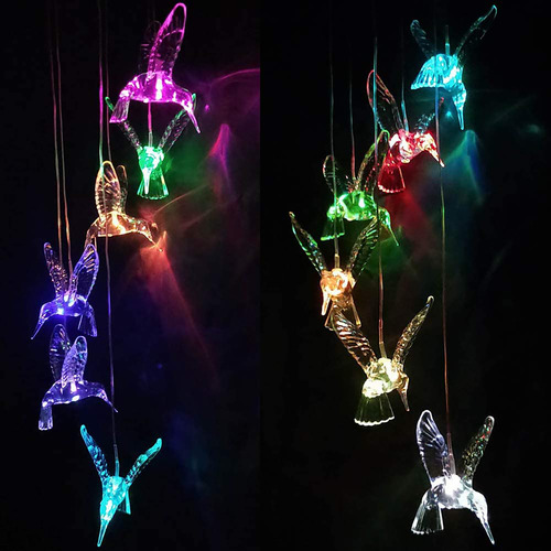 Carillón De Viento Solar Led Con Diseño De Colibrí, Degradad
