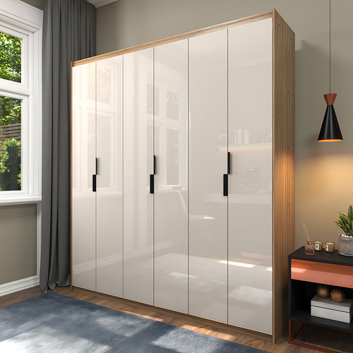 Guarda-roupa 200x180cm De Casal 6 Portas E 2 Gavetas Roupeiro - Espaço Amplo, Design Moderno E Elegância Em Madeirado E Off White