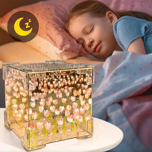 Lámpara De Tulipanes Infinitos Cubo Espejo Para Armar Rosa Rosa Infinito