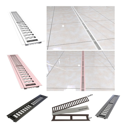 Kit 2 Ralo Linear 10x100 Cm Grelha Aluminio (modular 50cm)