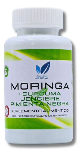 Moringa (adicionada Con Jengibre Y Curcuma). 100 Cápsulas. Sabor Sin sabor