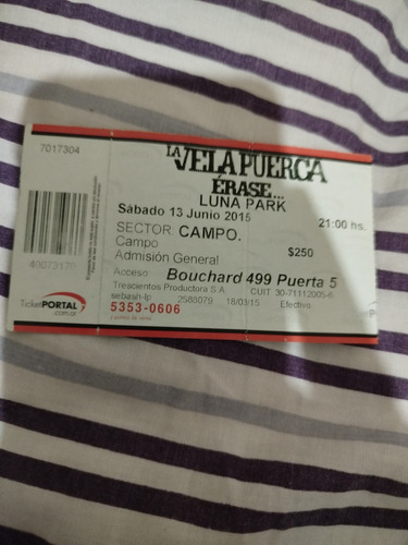 Entradas De Colección La Vela Puerca Luna Park 2015 (Usado)