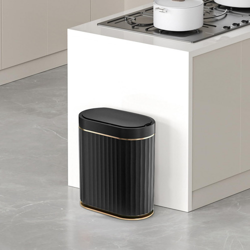 Cubeta De Basura Con Tapa Para Baño Negro Con Sensor De 2