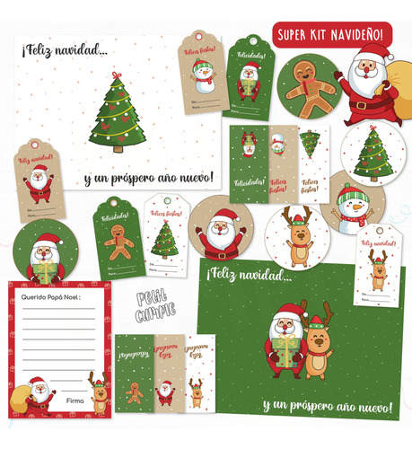 Kit Imprimible Navidad Fiestas Tags Navideños Papa Noel