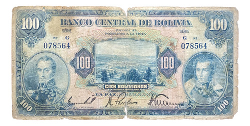 Billete 100 Bolivianos 1928 Bolivia Pick 125a.7 (Usado)
