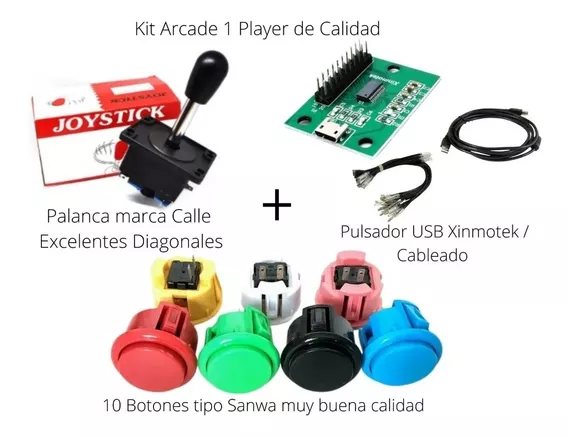 Kit Arcade-pulsador Xinmotek+palanca Calle+10 Botones Sanwa