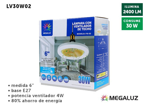 Ventilador Luz Led 30w 2400lm Para Socket E27 Pack 2 Piezas