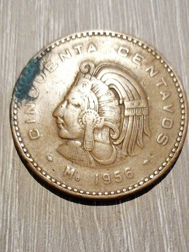 Moneda Antigua De 50 Centavos Cobre Cuahutemoc 1956 