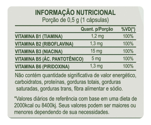 Complexo B Vitamina B1 B2 B3 B5 E B6 60 Cápsulas Natunéctar Sabor Without flavor