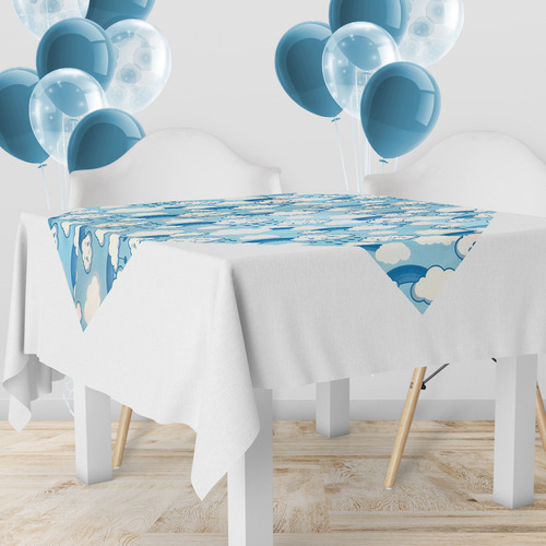 1 Toalha Mesa Festa Tnt Nuvem Céu Az Chuva Coração 140x140 Cor Azul Céu Azul Nuvem Coração