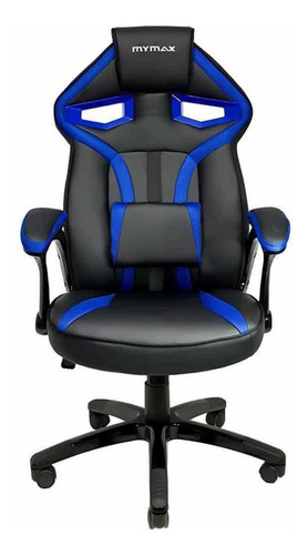 Cadeira de escritório Mymax MX1 gamer ergonômica  preto e azul com estofado em tecido sintético