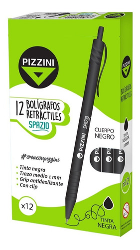 Boligrafo Pizzini Negro Retractil 1 Mm Caja X 12 Unid. Br36