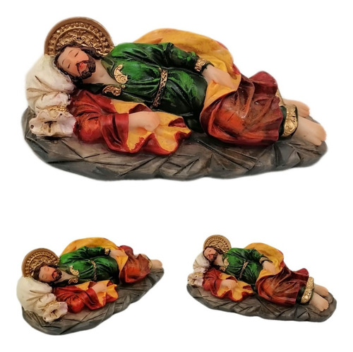Escultura San José Dormido 12.5cm Bella Figura Religiosa Color Verde Con Orificio Para Petición