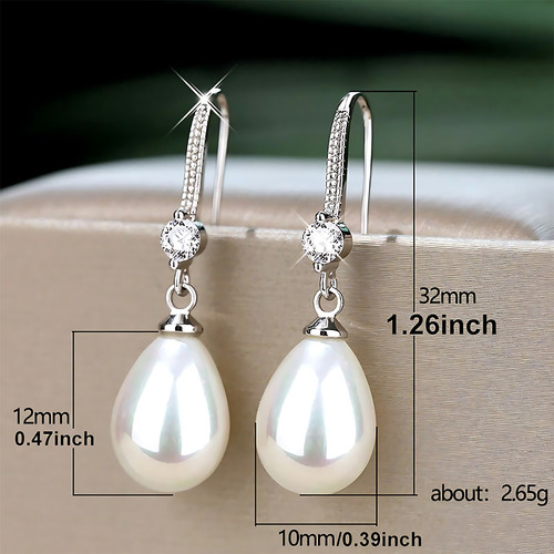 Brincos K 925 Silvery Pearl Drop Para Mulheres Trendy Gold D