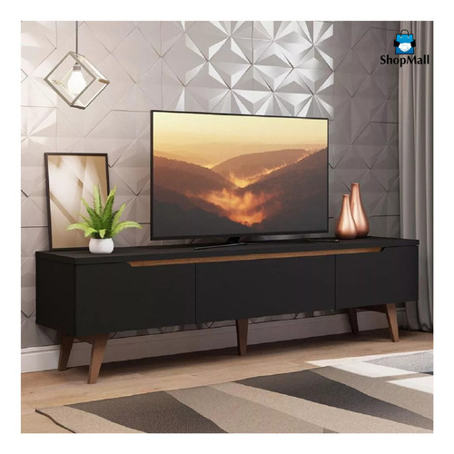 Mueble Tv Mesa Vintage Madera 75 Pulgadas Hogar Decorativo Color Negro