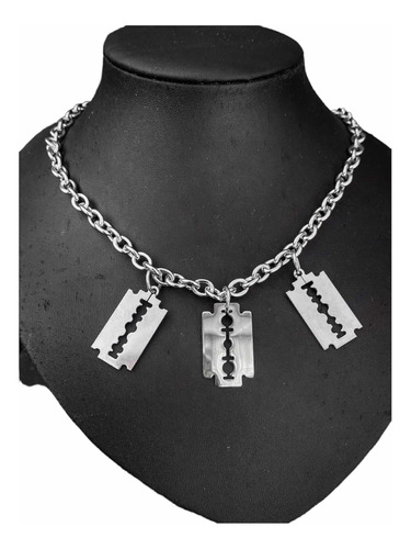 Collar Rock Urbano Punk Triple Gillette Cadena Y Dije Acero