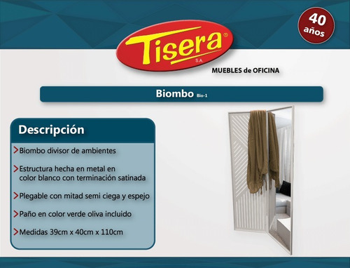 Imagen 6 de 6 de Biombo Metalico Blanco Divisor Ambientes Espejo Tisera Bio-1