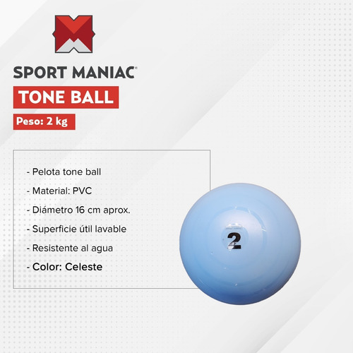 Imagen 2 de 4 de Pelota Con Peso Tone Ball 2 Kg Sport Maniac