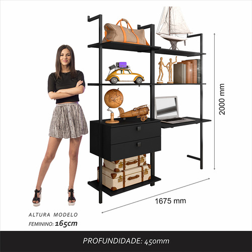 Closet Estilo Industrial Siena 2 Gaveta Preto Fosco - M A