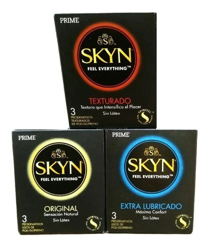 Preservativos Prime Skyn Sin latex 12 cajitas x 3 (36 u) Original Texturado Extra Lubricado