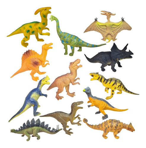 Dinosaurios Set De 12pz T - Rex Cuello Largo Pterodáctilo