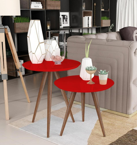 Kit De Mesa Lateral E Apoio Retrô Decore - Vermelho