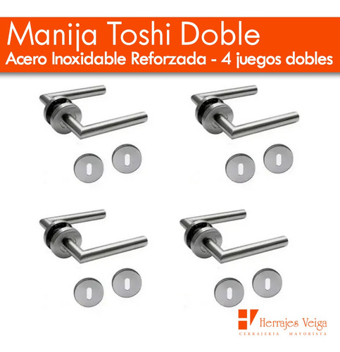 Imagen 2 de 9 de Manija Acero Inoxidable Toshi Doble Reforza Picaporte Combo