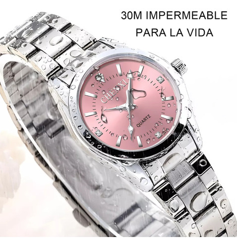 Reloj Dama Acero Inoxidable Fondo Rosa