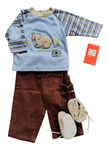 Conjunto Bebé Niño 3 Piezas Baby Togs Azul Con Cafe 3-6 M