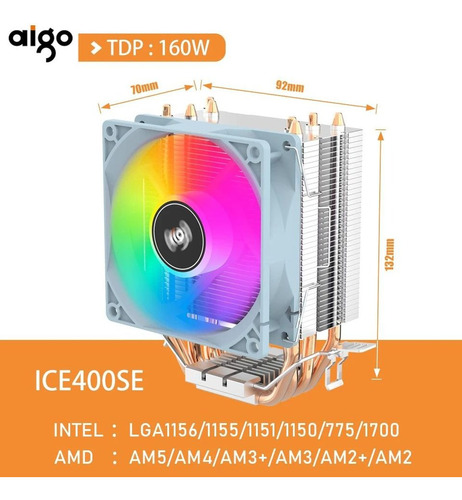 Fan Cooler Aigo Ice400se + Pasta Termica + Base Intel/amd