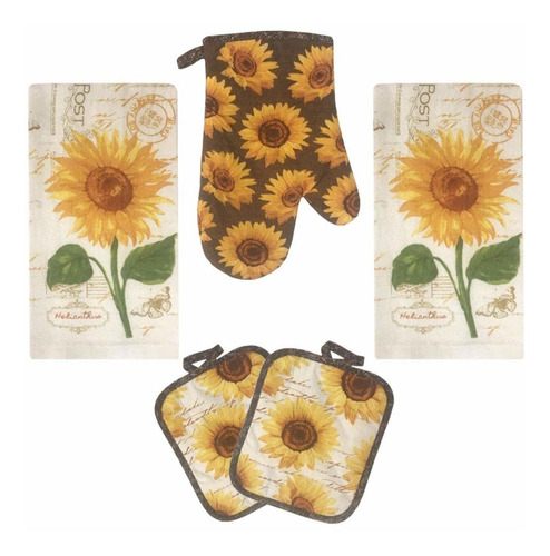 Juego De Toallas De Cocina Golden Sunflower De 5 Piezas...