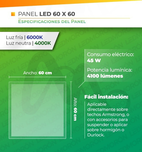 Imagen 2 de 7 de Oferta! Led Panel 60 Cm X 60cm Frio 45w. Garantia.