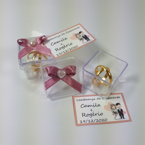 Lembrancinha Casamento Caixinha Alianças Rosê - Com 30