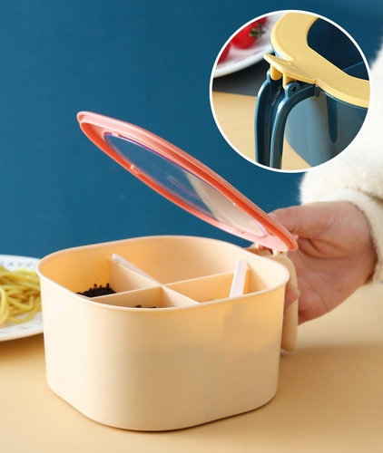 Contenedor Para Comida O Almacenar Condimentos 4 Divisiones Color Azul