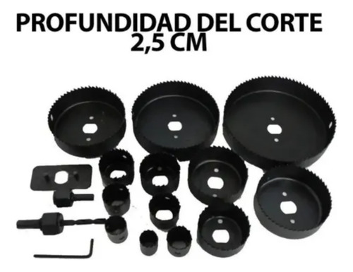 Mecha Sierra Copa Juego 16 Piezas Madera Acero Carbón Maleta
